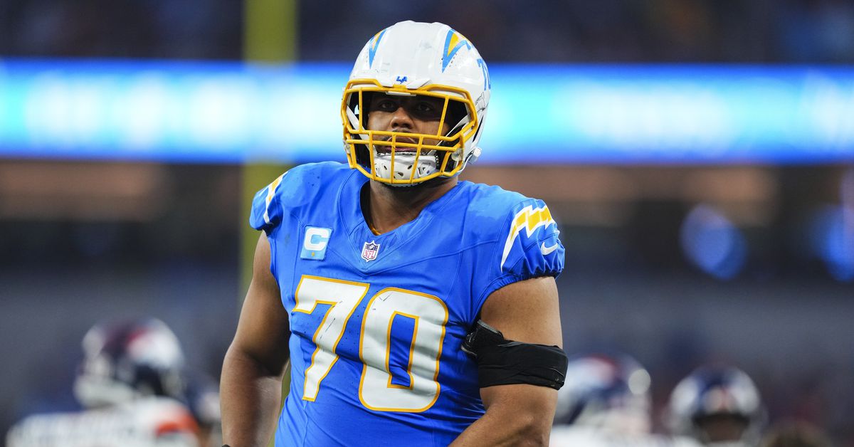 Rashawn Slater is in the building for Chargers promo day