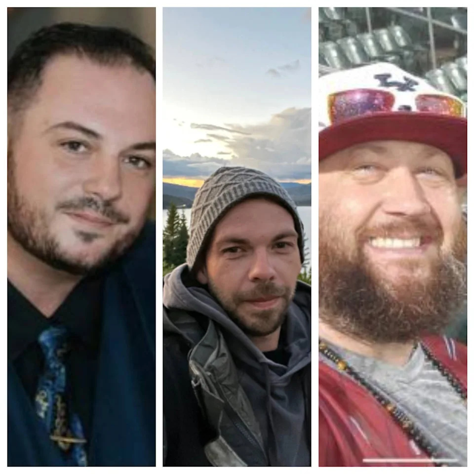 These provided photos show David Harrington, 37, Clayton McGeeney, 36 and Ricky Johnson, 38, three Kansas City Chiefs fans who were found dead following a watch party for the Chiefs-Chargers game on Jan. 7, 2024.