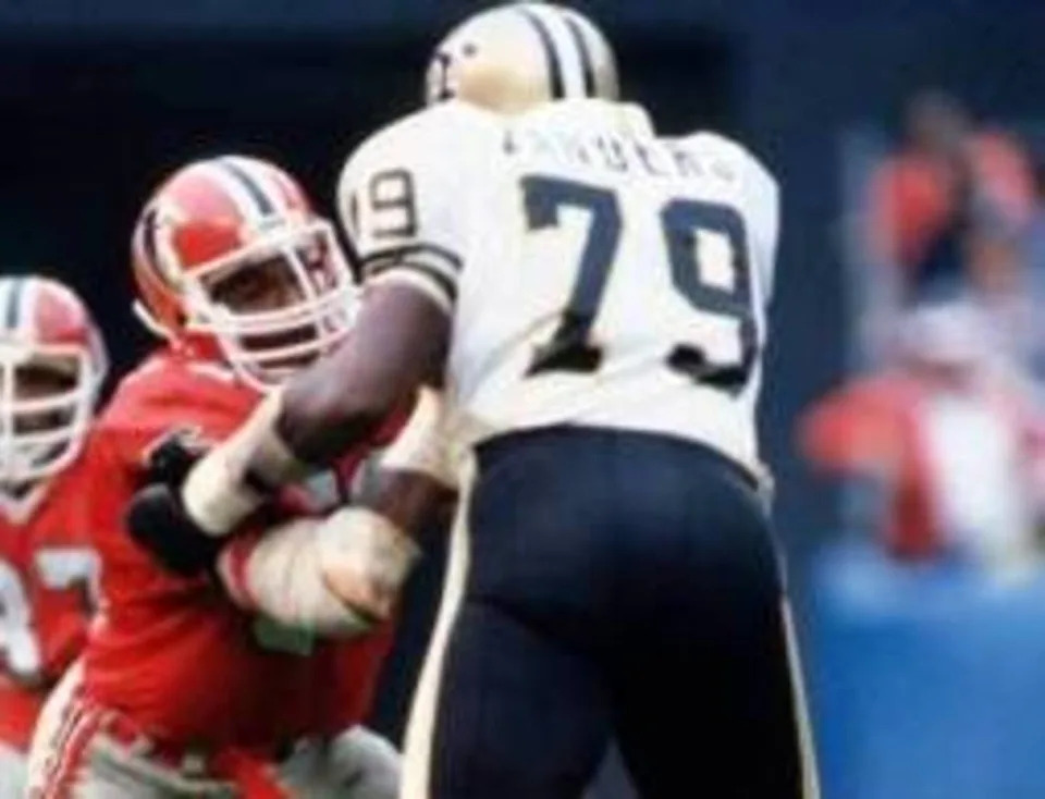 New Orleans Saints offensive lineman Emanuel Zanders (79) blocks against the Atlanta Falcons. Credit: Crescent City Sports