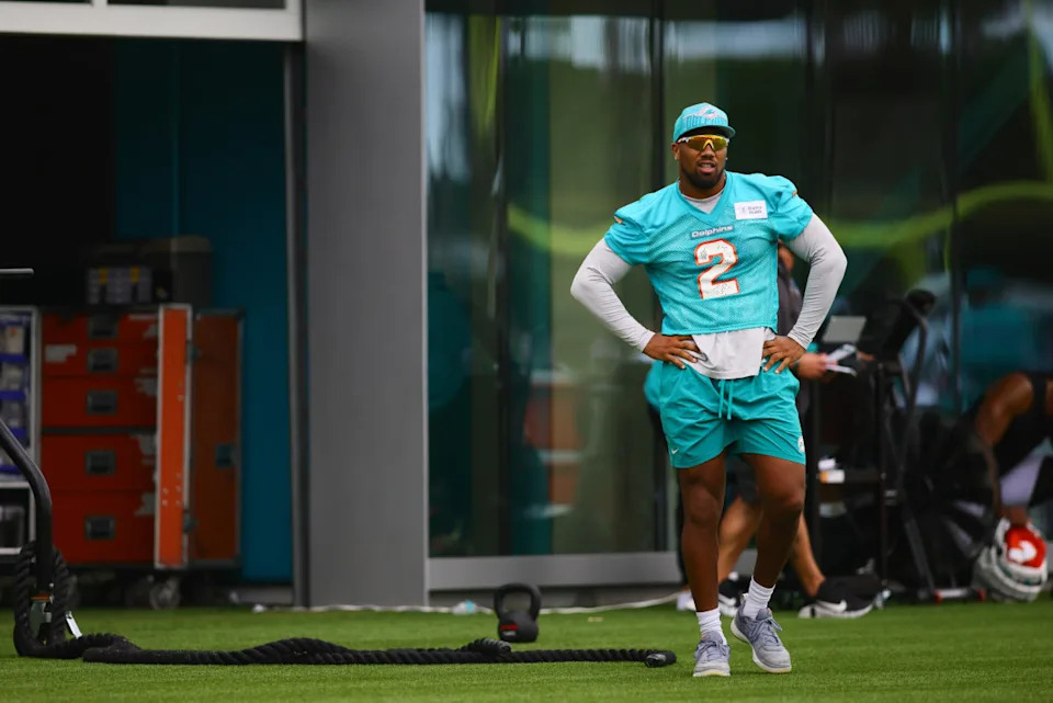 Miami Dolphins linebacker Bradley Chubb (2) looks during training camp at Baptist Health Training Complex.Sam Navarro-Imagn Images