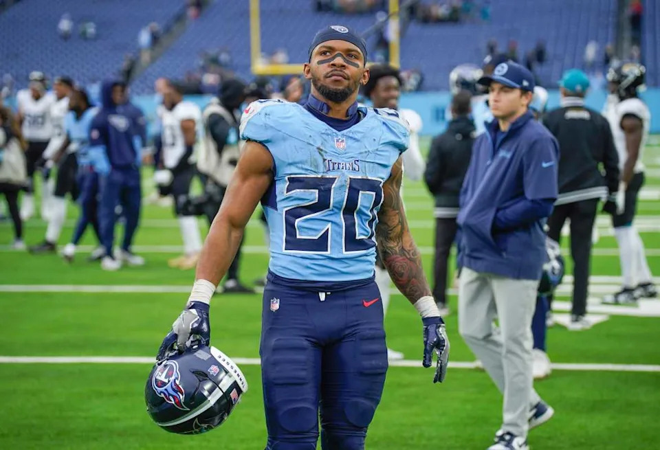 Tennessee Titans RB Tony Pollard (20).Denny Simmons &sol; The Tennessean &sol; USA TODAY NETWORK via Imagn Images