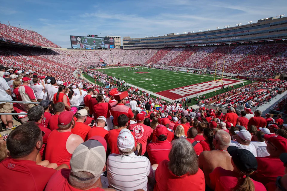 Sep 14, 2024; Madison, Wisconsin, USA; General view of Camp Randall Stadium during the first quarter of the game between the Alabama Crimson Tide and Wisconsin Badgers. Mandatory Credit: Jeff Hanisch-Imagn Images
