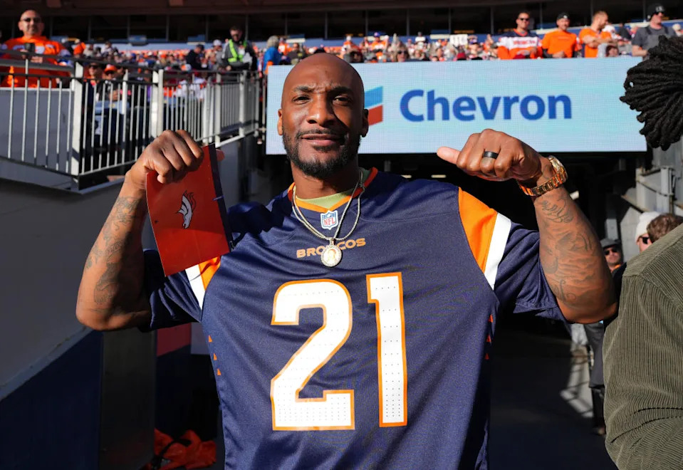 Retired American football player Aqib Talib during the second quarter between the Atlanta Falcons against the Denver Broncos at Empower Field at Mile High.Ron Chenoy-Imagn Images