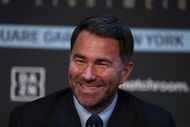 Boxing co-promoter Eddie Hearn smiles during a press conference at the Leadenhall Building...