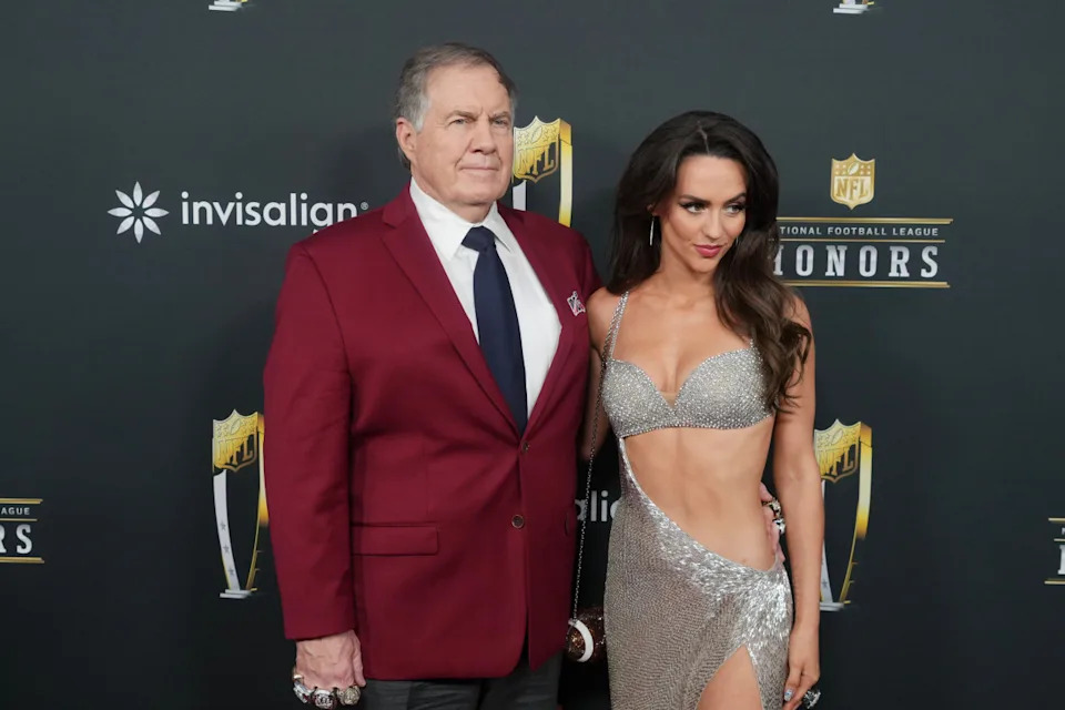 Bill Belichick and Jordon Hudson on the red carpet before Super Bowl LIX NFL Honors at Saenger Theatre.Kirby Lee-Imagn Images