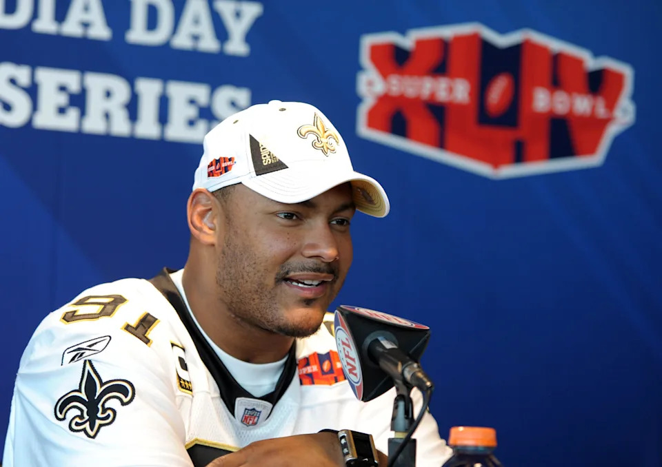 Feb 2, 2010; Miami, FL, USA; New Orleans Saints defensive end Will Smith during media day for Super Bowl XLIV at Sun Life Stadium. Mandatory Credit: Kirby Lee/Image of Sport-USA TODAY Sports