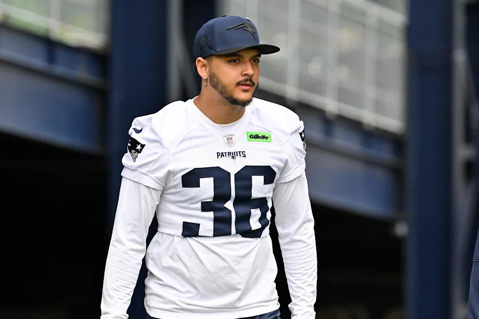 Jun 9, 2025; Foxborough, MA, USA; New England Patriots place kicker Andres Borregales (36) walks to the practice fields at Gillette Stadium. Mandatory Credit: Eric Canha-Imagn Images