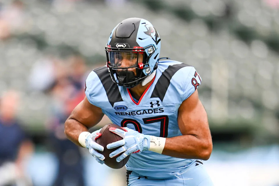 Arlington Renegades tight end Seth Green (87) during the 2025 UFL season. Credit: theufl.com