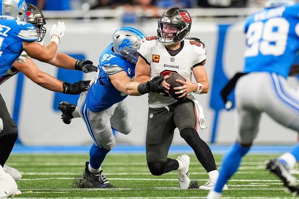 Detroit Lions defensive end Aidan HutchinsonJunfu Han &sol; USA TODAY NETWORK via Imagn Images