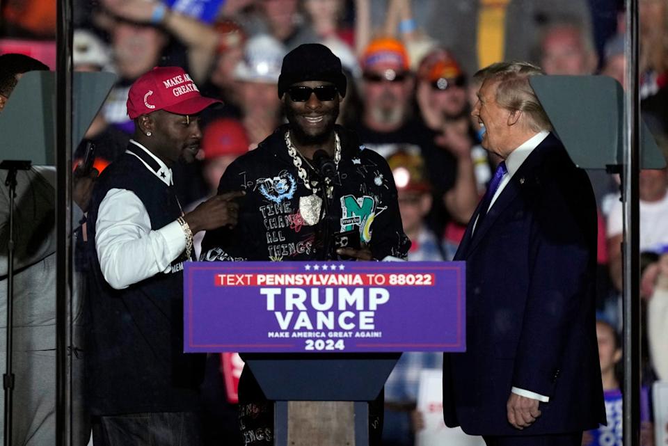 Brown is an outspoken supporter of President Donald Trump, shown here at a rally in Latrobe, Pennsylvania, alongside Le’Veon Bell, in October 2024 (Copyright 2024 The Associated Press. All rights reserved.)