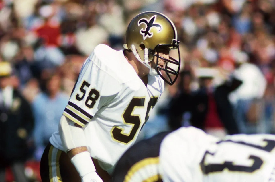 Nov 26, 1978; Atlanta, GA, USA; FILE PHOTO; New Orleans Saints linebacker Joe Federspiel (58) on the field against the Atlanta Falcons at Fulton County Stadium. Mandatory Credit: Manny Rubio-USA TODAY Sports