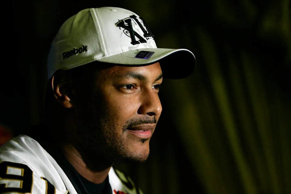 Feb 3, 2010; New Orleans Saints defensive end Will Smith speaks during a press conference for Super Bowl XLIV. Mandatory Credit: Jerry Lai-Imagn Images