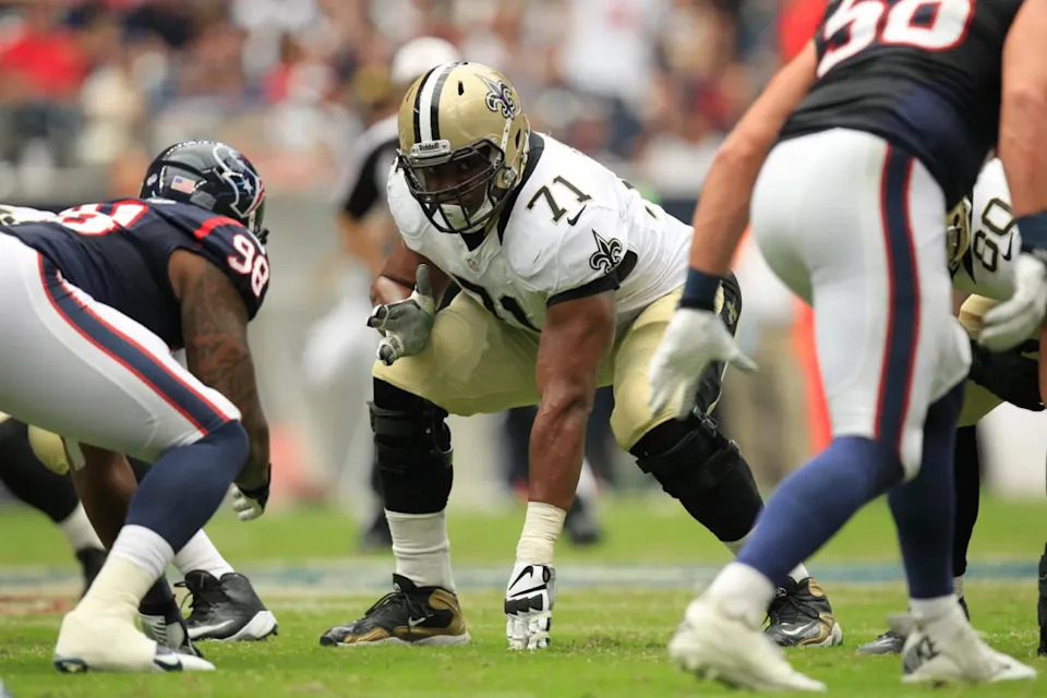 Aug 25, 2013; New Orleans Saints tackle Charles Brown (71) lined up against the Houston Texans. Mandatory Credit: Thomas Campbell-USA TODAY Sports