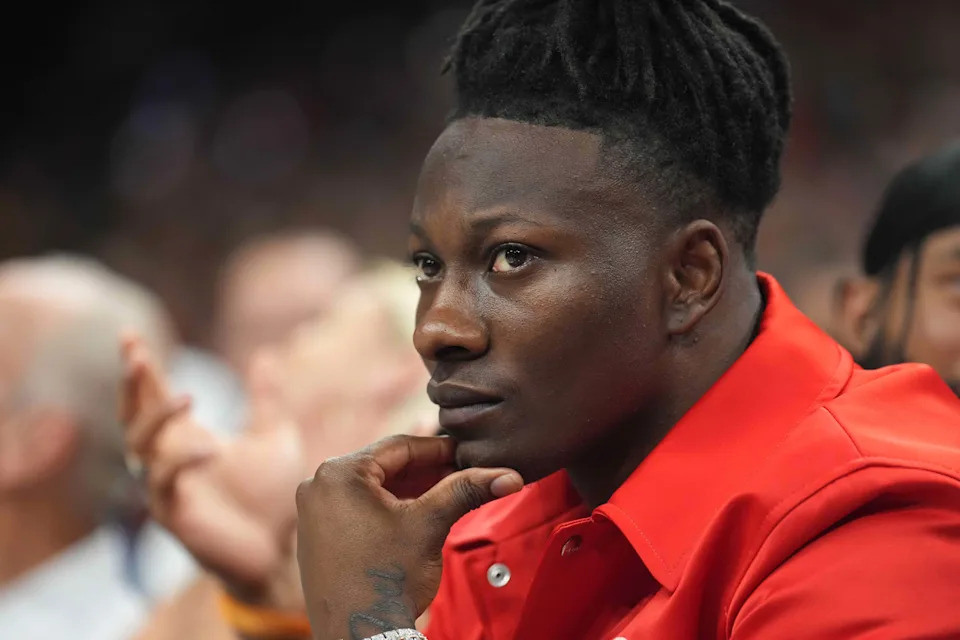 May 11, 2023; Phoenix, Arizona, USA; Arizona Cardinals player Hollywood Brown looks on during the first half of game six of the 2023 NBA playoffs between the Phoenix Suns and the Denver Nuggets at Footprint Center. Mandatory Credit: Joe Camporeale-USA TODAY Sports