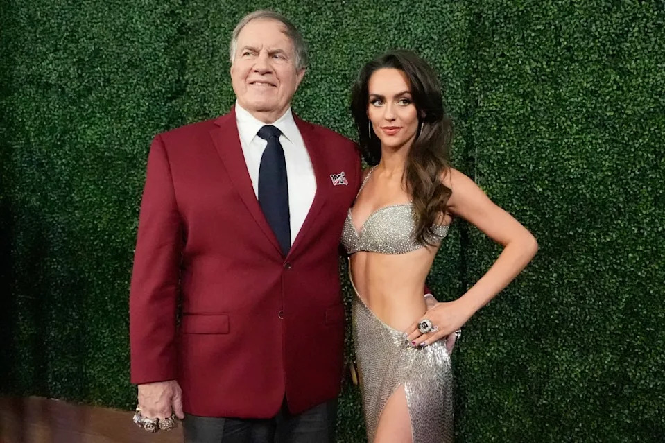 Bill Belichick and girlfriend Jordon Hudson on the red carpet at the NFL Honors award show ahead of the Super Bowl 59 football game, Thursday, Feb. 6, 2025, in New Orleans. AP