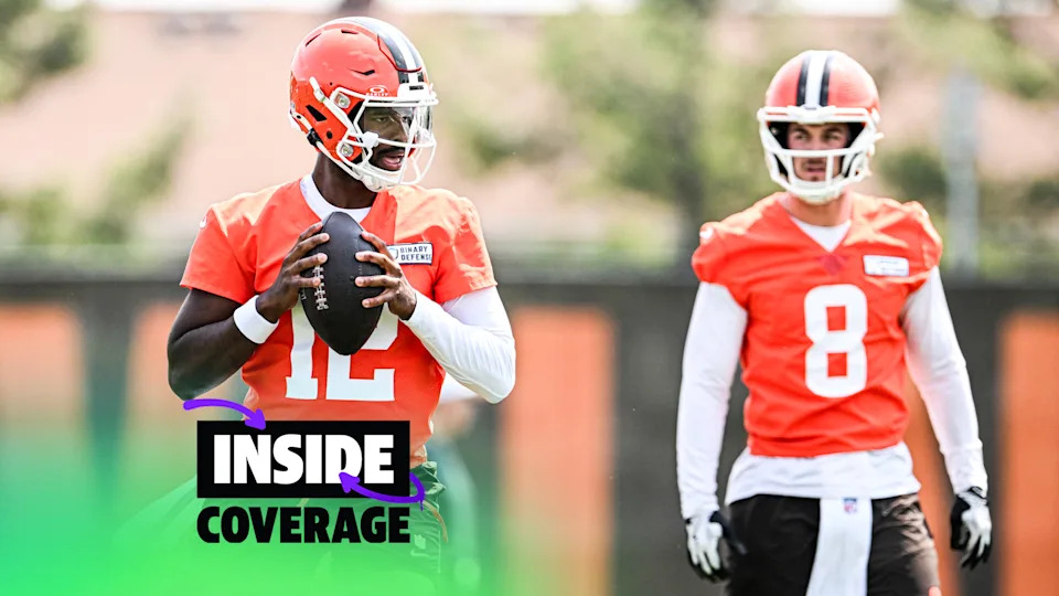 Browns QBs Shedeur Sanders and Kenny Pickett at minicamp. (Photo by Nick Cammett/Diamond Images via Getty Images)