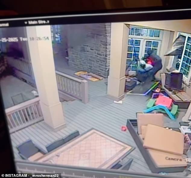 Ashley Sherman posted video of the break in, showing three men coming in through a window