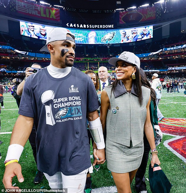 It was revealed in April that the Philadelphia Eagles star had married Bry Burrows (right)