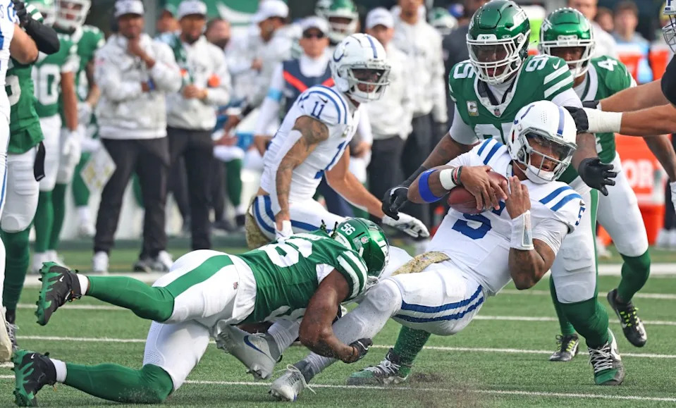 Quincy Williams sacks Anthony Richardson during the Jets’ game against the Colts in November 2024. Robert Sabo for the NY Post