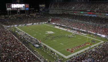 FILE - Ball State and South Florida play an NCAA college football game at Raymond James Stadium, Sa...