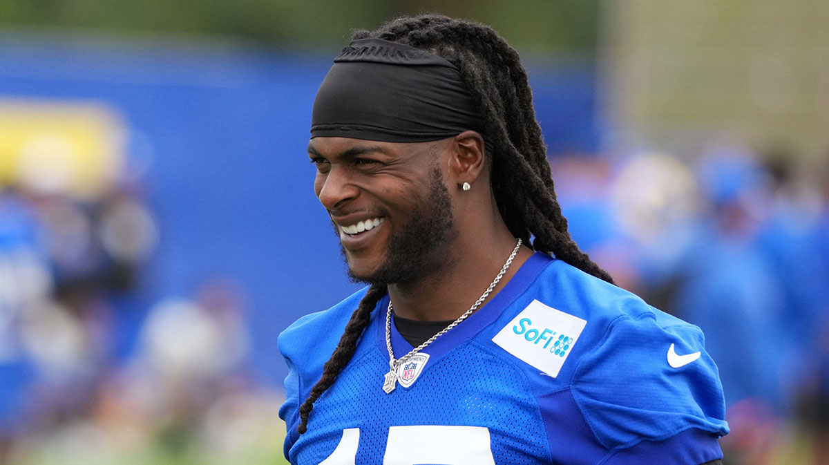 Los Angeles Rams receiver Davante Adams (17) during organized team activities at Rams Practice Facility.