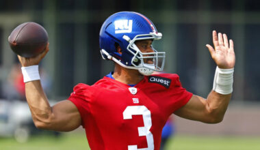 Former Seattle Seahawks New York Giants QB Russell Wilson 2025 OTAs...