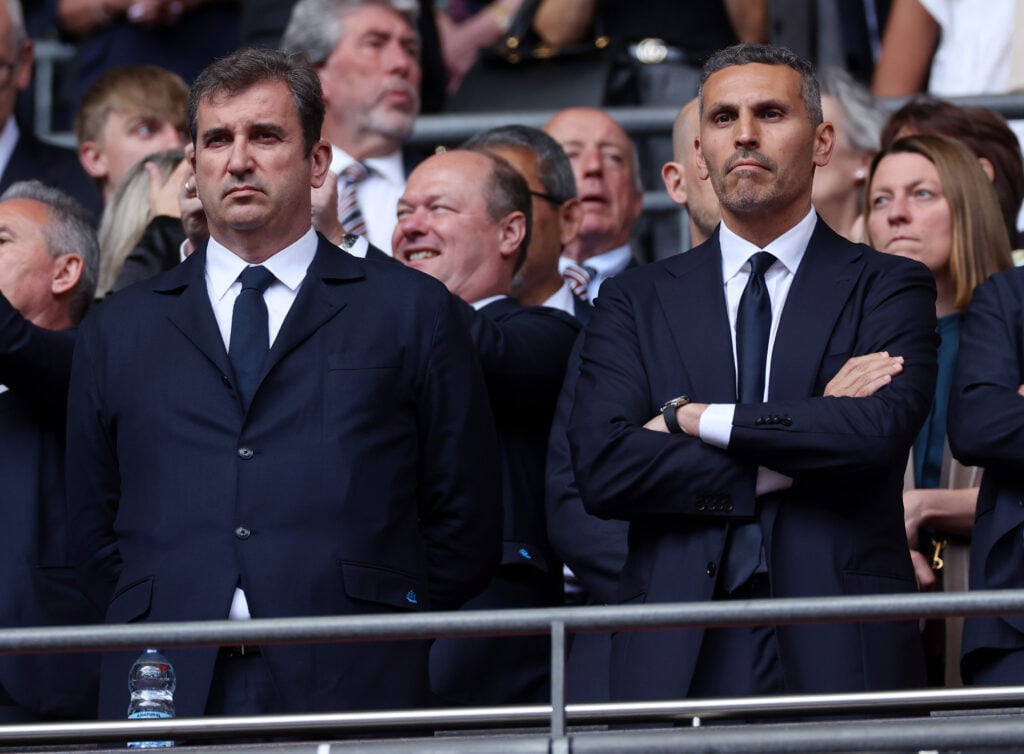 Khaldoon Al Mubarak, Chairman of Manchester City and Ferran Soriano, CEO of Manchester City look on before the Emirates FA Cup Final match between ...