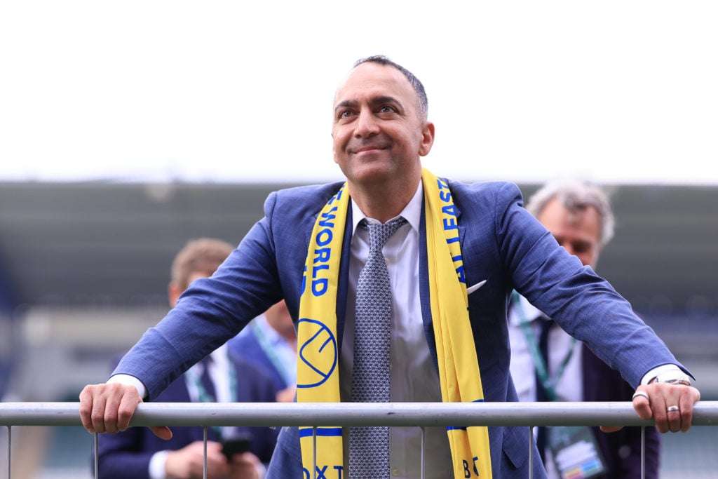 Leeds United chairman Paraag Marathe celebrates the club's promotion to the Premier League.