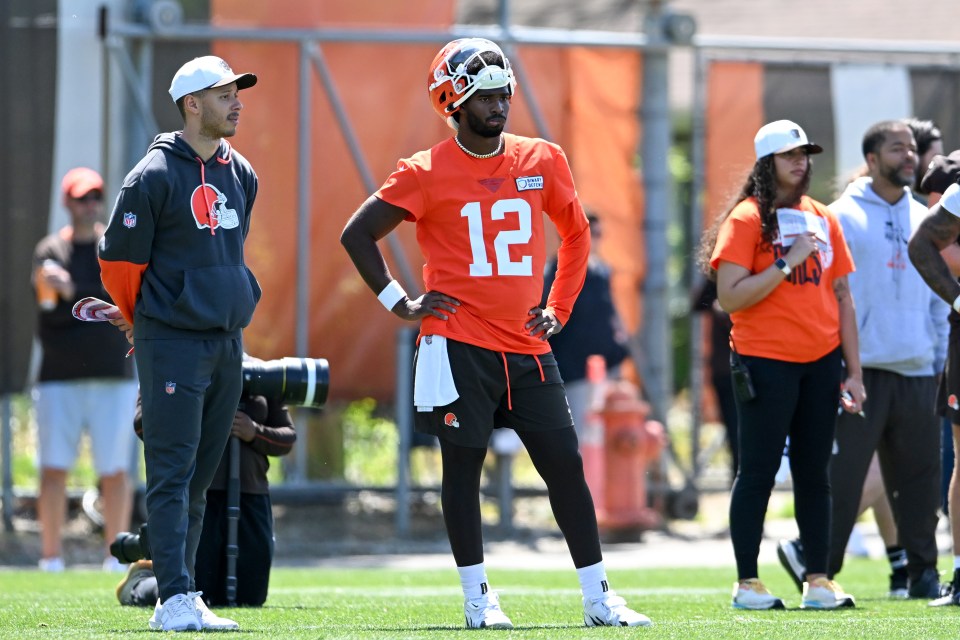 BEREA, OHIO - MAY 10: Shedeur Sanders #12 of the Cleveland Browns looks on during rookie minicamp at CrossCountry Mortgage Campus on May 10, 2025 in Berea, Ohio. (Photo by Nick Cammett/Getty Images)