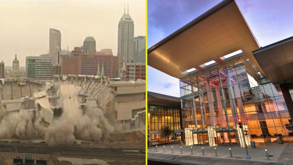 The former Hoosier Dome site was imploded and a glistening convention center stands in its place