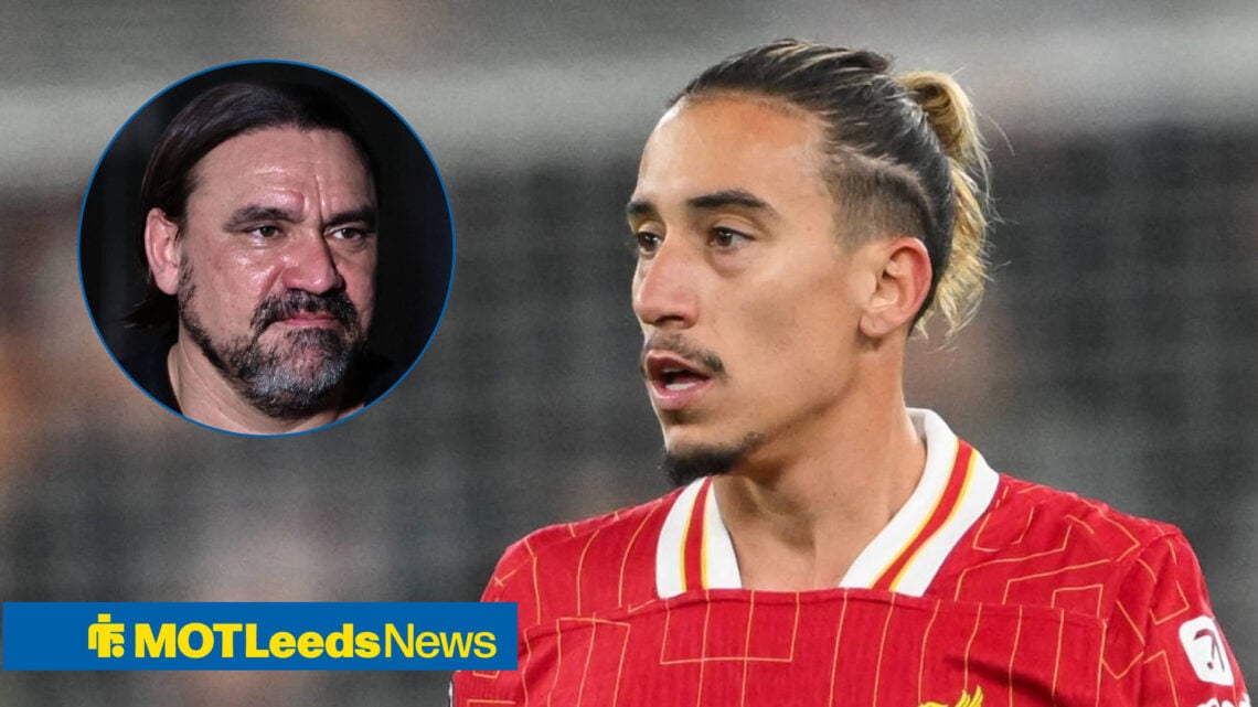 Leeds United manager Daniel Farke and Liverpool defender Kostas Tsimikas