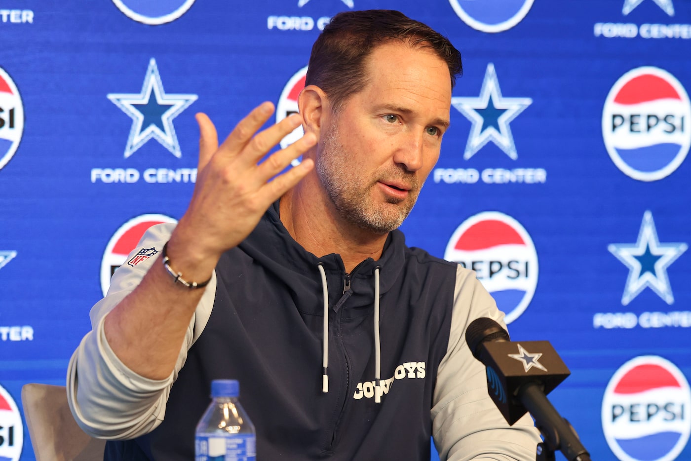 Dallas Cowboys head coach Brian Schottenheimer speaks during a press conference, on Tuesday,...