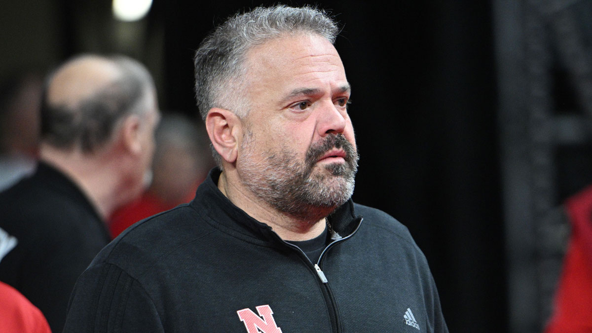 Nebraska Cornhuskers football coach Matt Rhule watches the game between the Nebraska Cornhuskers and the Minnesota Golden Gophers during the first half at Pinnacle Bank Arena.