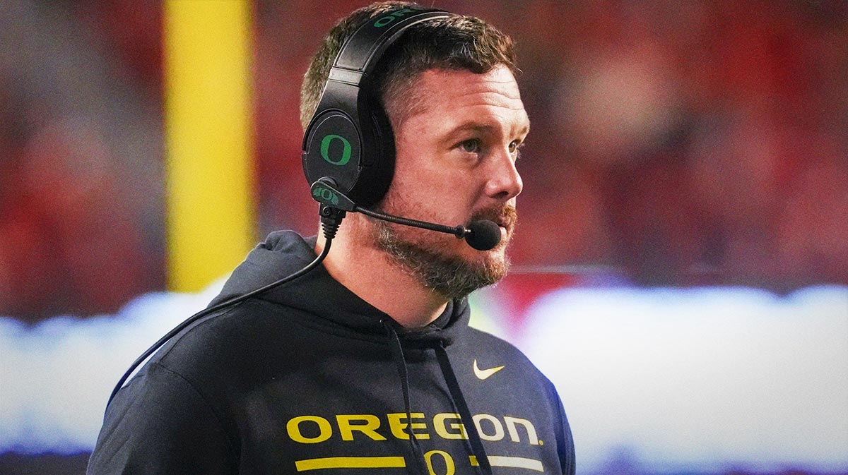 Oregon Ducks head coach Dan Lanning looks on during the first quarter against the Wisconsin Badgers at Camp Randall Stadium.