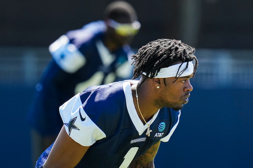 Dallas Cowboys cornerback Kelvin Joseph (1) participates in a training camp walk-through on...