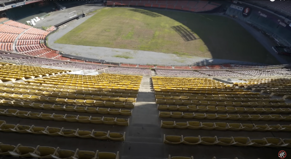 The stadium is still set up for baseball
