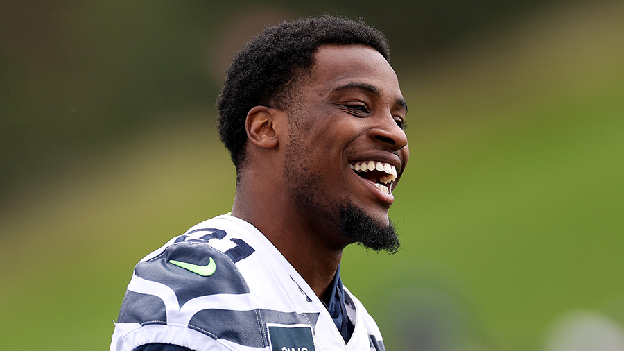 Seattle Seahawks Devon Witherspoon smiles 2024 June OTA practice...