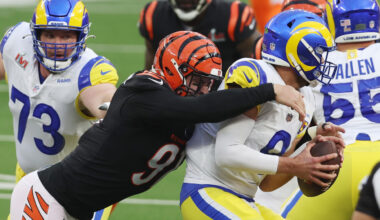 Seattle Seahawks trade target Cincinnati Bengals Trey Hendrickson 2022 Super Bowl sack Matthew Staf...