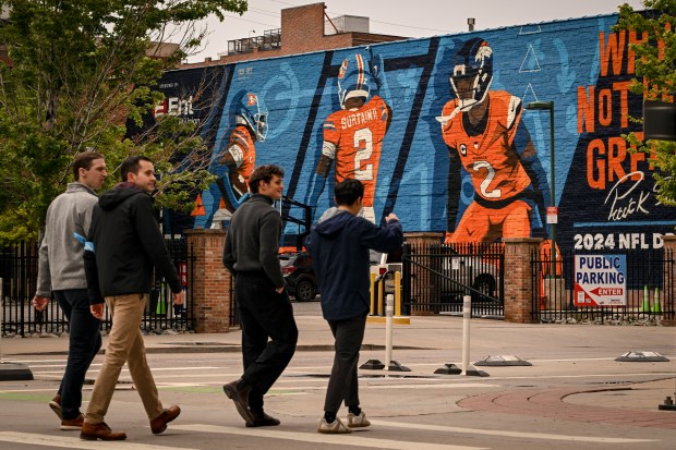 Artist Gus Rey's recently completed mural of Denver Broncos star Patrick Surtain II in downtown Denver on Tuesday, June 3, 2025. (Photo by AAron Ontiveroz/The Denver Post)