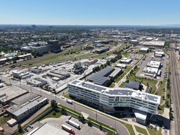 Denver Water Headquarters, front, and Burnham Yard in the background in Denver on Thursday, June 19, 2025. (Photo by Hyoung Chang/The Denver Post)