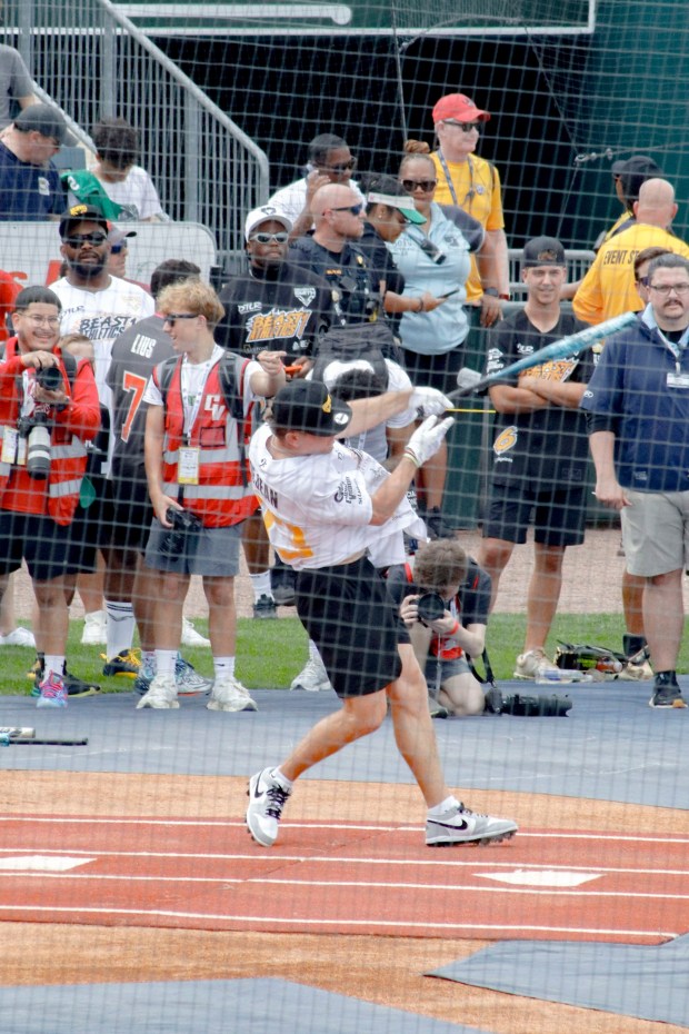 The fourth annual Devonta Smith Celebrity Softball Game takes place Saturday, June 28, 2025, at Coca-Cola Park in Allentown. The event features players from the Philadelphia Eagles competing in a home-run derby and a softball game. (Oliver Lois Economidis/The Morning Call)