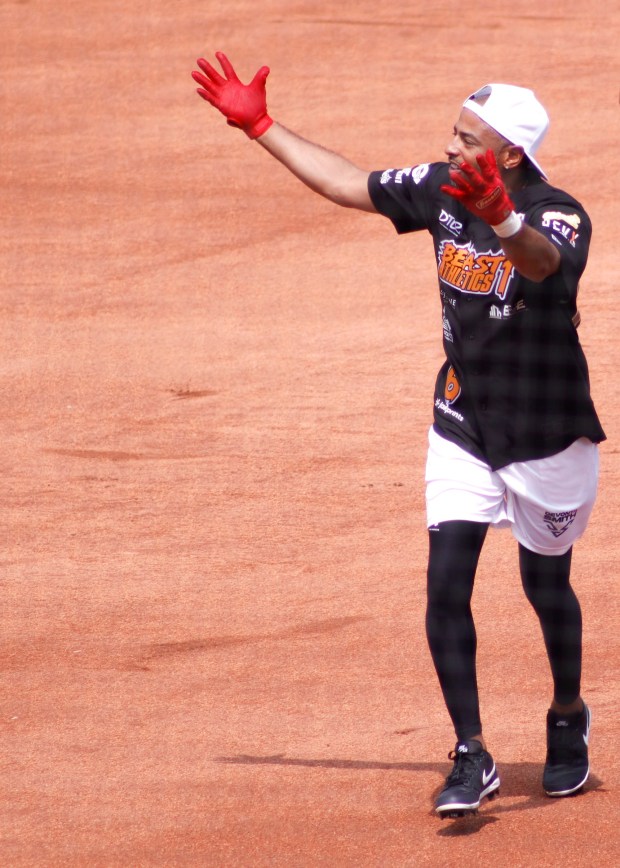 The fourth annual Devonta Smith Celebrity Softball Game takes place Saturday, June 28, 2025, at Coca-Cola Park in Allentown. The event features players from the Philadelphia Eagles competing in a home-run derby and a softball game. (Oliver Lois Economidis/The Morning Call)