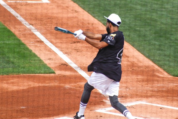 The fourth annual Devonta Smith Celebrity Softball Game takes place Saturday, June 28, 2025, at Coca-Cola Park in Allentown. The event features players from the Philadelphia Eagles competing in a home-run derby and a softball game. (Oliver Lois Economidis/The Morning Call)