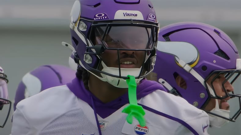 Vikings linebacker Dallas Turner participates in OTA drills at TCO Performance Center. vikings rumors jonathan greenard dallas turner graham glasgow.
