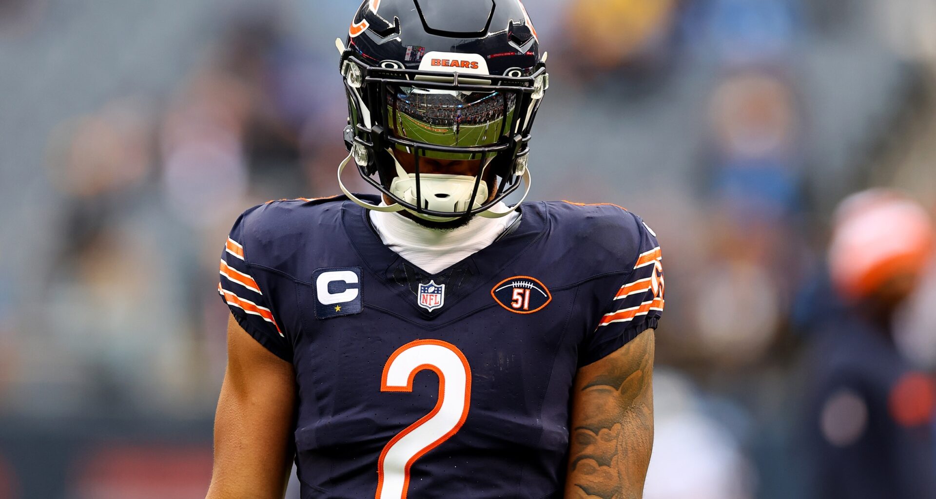 Chicago Bears wide receiver DJ Moore (2) practices before the game against the Detroit Lions at Soldier Field