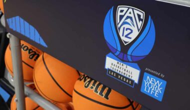 pac-12-basketball-logo-on-wilson-ball-rack-in-las-vegas...