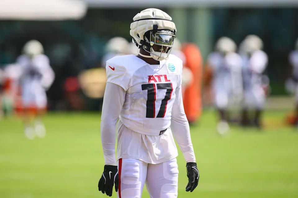 Falcons LB Arnold Ebiketie looks on during a joint practice against the Miami Dolphins. 