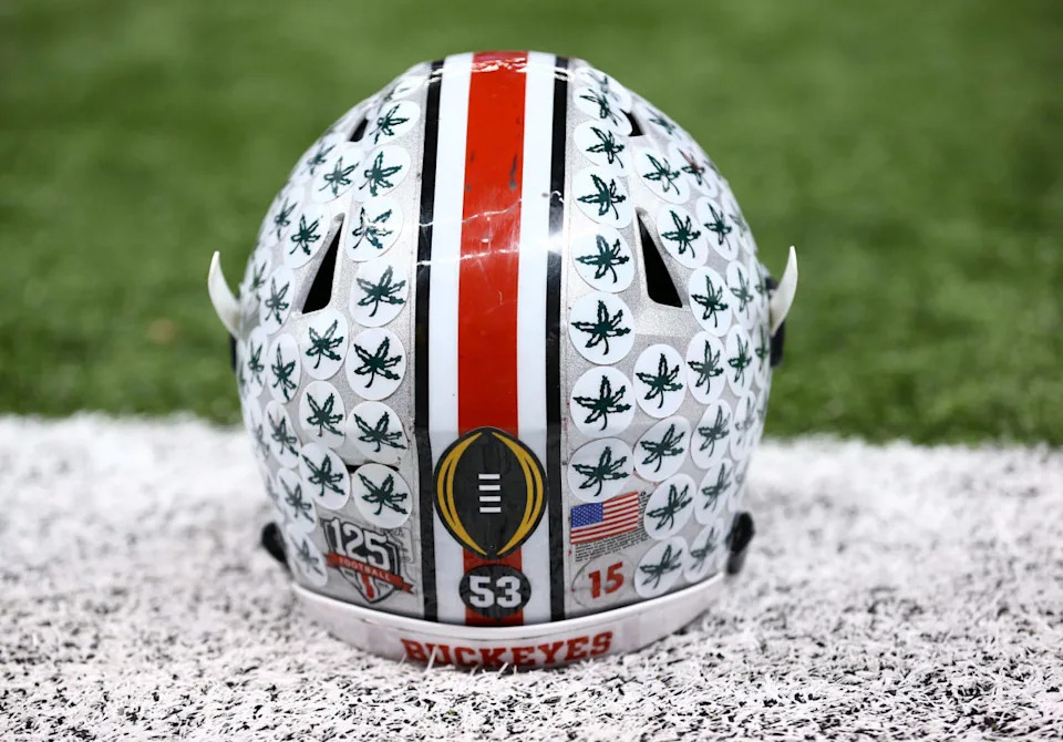 NEW ORLEANS, LA - JANUARY 01: An Ohio State Buckeye helmet is seen on the sidelines prior to the start of the game during the All State Sugar Bowl at the Mercedes-Benz Superdome on January 1, 2015 in New Orleans, Louisiana. (Photo by Streeter Lecka/Getty Images)