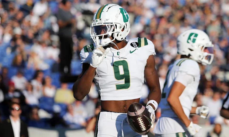 Charlotte 49ers wide receiver O'Mega Blake celebrates