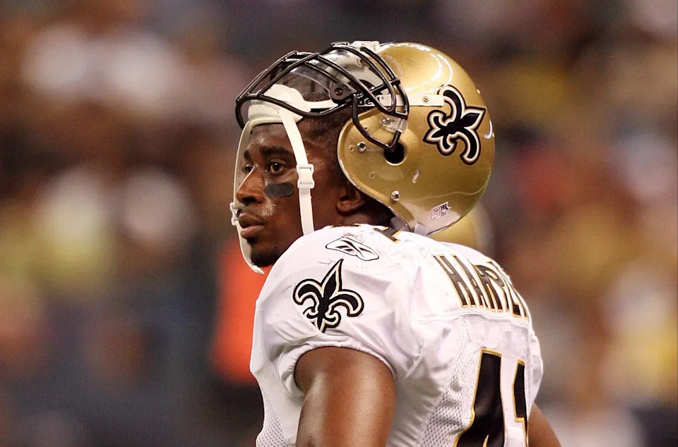 NEW ORLEANS - AUGUST 16: Safety Roman Harper #41 of the New Orleans Saints lifts his helmet during a stoppage in play while taking on the Houston Texans during a pre-season game at Louisiana Superdome on August 16, 2008 in New Orleans Louisiana. (Photo by Doug Benc/Getty Images)